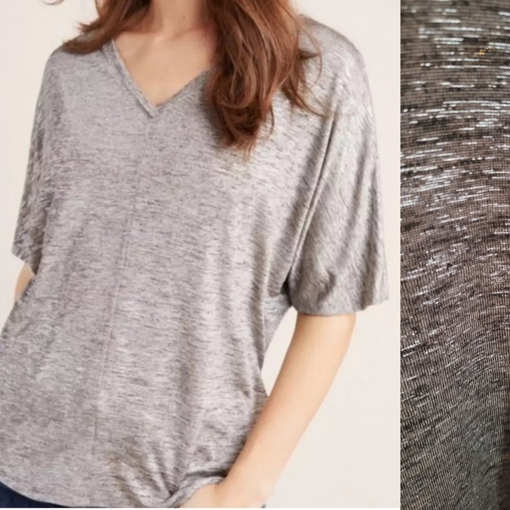 by Anthropologie Silver Metallic Dolman Short Sleeve Top